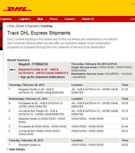 DHL delivery tracking